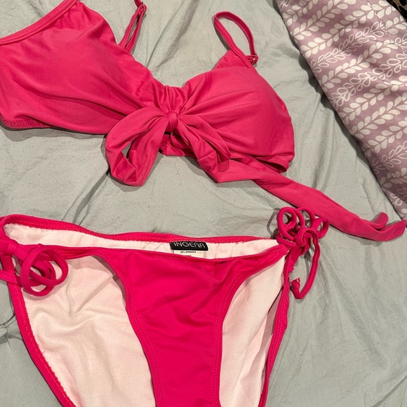 HOT PINK bikini with adorable hip ties women’s large bottom and small top - Picture 2 of 5
